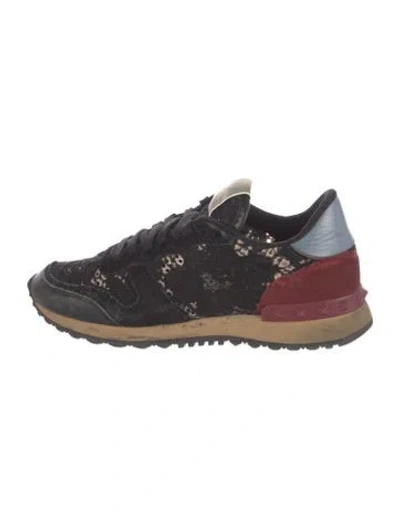 Pre-owned Valentino Garavani Rockstud Accents Lace Sneakers In Black