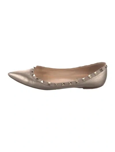 Pre-owned Valentino Garavani Rockstud Accents Leather Ballet Flats