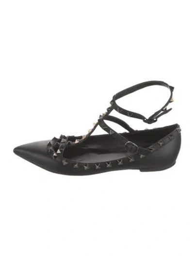 Pre-owned Valentino Garavani Rockstud Accents Leather Ballet Flats In Black