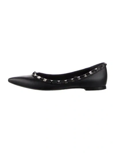 Pre-owned Valentino Garavani Rockstud Accents Leather Ballet Flats In Black