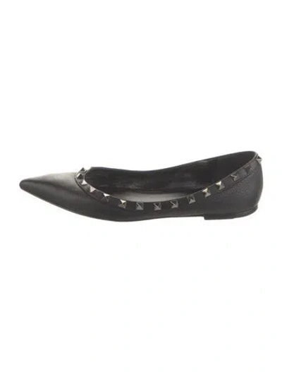 Pre-owned Valentino Garavani Rockstud Accents Leather Ballet Flats In Black