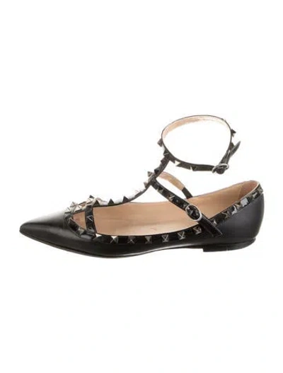 Pre-owned Valentino Garavani Rockstud Accents Leather Ballet Flats In Black