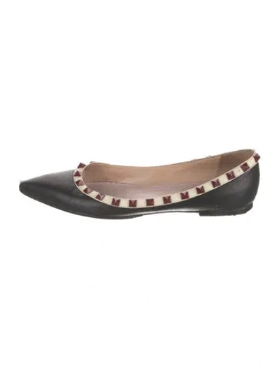 Pre-owned Valentino Garavani Rockstud Accents Leather Ballet Flats In Black