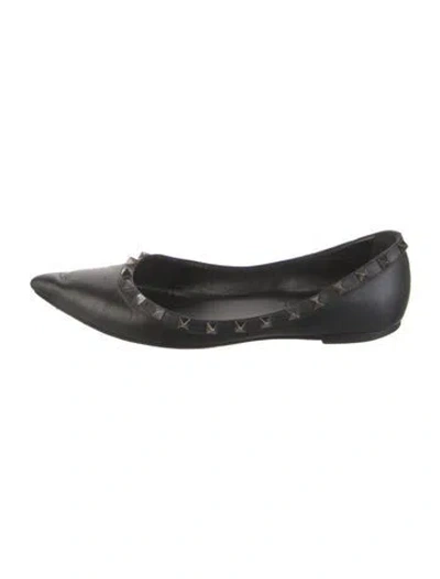 Pre-owned Valentino Garavani Rockstud Accents Leather Ballet Flats In Black