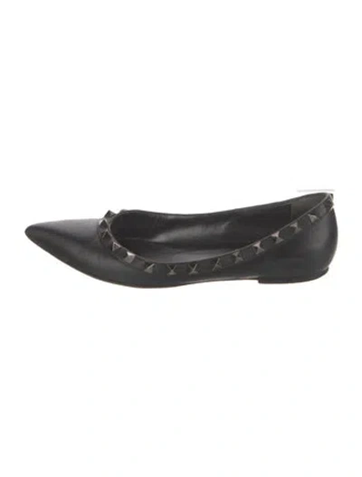 Pre-owned Valentino Garavani Rockstud Accents Leather Ballet Flats In Black