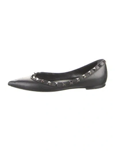 Pre-owned Valentino Garavani Rockstud Accents Leather Ballet Flats In Black