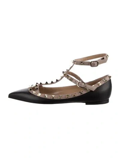 Pre-owned Valentino Garavani Rockstud Accents Leather Ballet Flats In Black