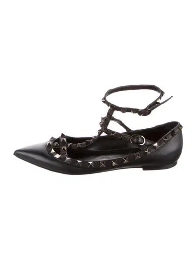Pre-owned Valentino Garavani Rockstud Accents Leather Ballet Flats In Black