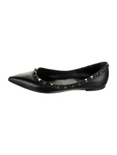 Pre-owned Valentino Garavani Rockstud Accents Leather Ballet Flats In Black