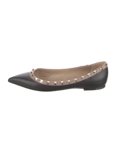 Pre-owned Valentino Garavani Rockstud Accents Leather Ballet Flats In Black