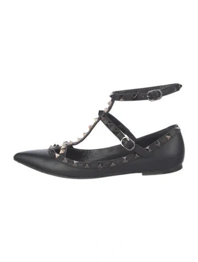 Pre-owned Valentino Garavani Rockstud Accents Leather Ballet Flats In Black