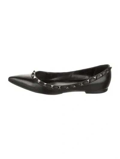 Pre-owned Valentino Garavani Rockstud Accents Leather Ballet Flats In Black