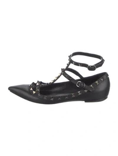 Pre-owned Valentino Garavani Rockstud Accents Leather Ballet Flats In Black