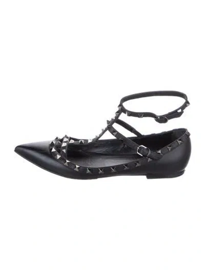 Pre-owned Valentino Garavani Rockstud Accents Leather Ballet Flats In Black