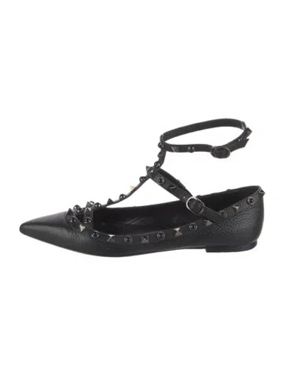 Pre-owned Valentino Garavani Rockstud Accents Leather Ballet Flats In Black
