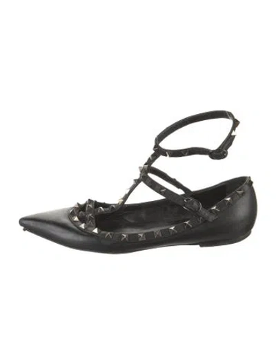 Pre-owned Valentino Garavani Rockstud Accents Leather Ballet Flats In Black