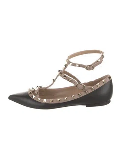 Pre-owned Valentino Garavani Rockstud Accents Leather Ballet Flats In Black