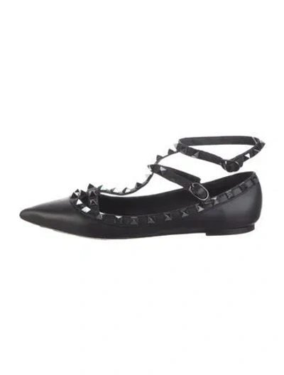 Pre-owned Valentino Garavani Rockstud Accents Leather Ballet Flats In Black