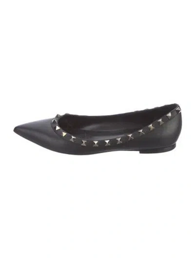 Pre-owned Valentino Garavani Rockstud Accents Leather Ballet Flats In Black