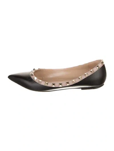 Pre-owned Valentino Garavani Rockstud Accents Leather Ballet Flats In Black