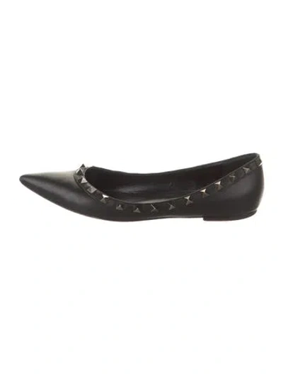 Pre-owned Valentino Garavani Rockstud Accents Leather Ballet Flats In Black