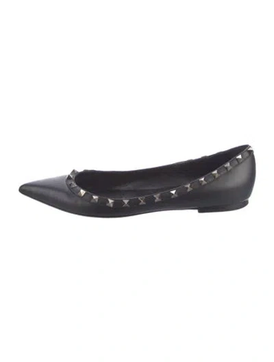 Pre-owned Valentino Garavani Rockstud Accents Leather Ballet Flats In Black