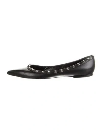 Pre-owned Valentino Garavani Rockstud Accents Leather Ballet Flats In Black