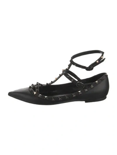 Pre-owned Valentino Garavani Rockstud Accents Leather Ballet Flats In Black