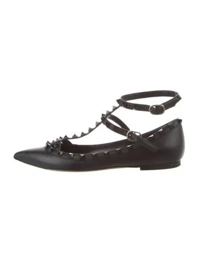 Pre-owned Valentino Garavani Rockstud Accents Leather Ballet Flats In Black
