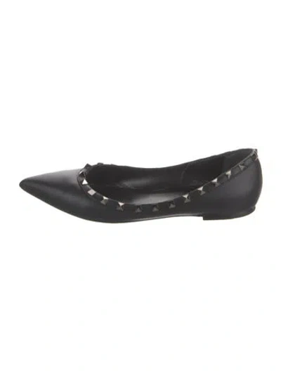 Pre-owned Valentino Garavani Rockstud Accents Leather Ballet Flats In Black