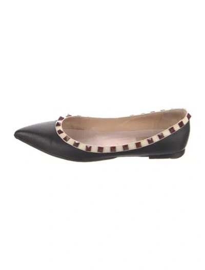 Pre-owned Valentino Garavani Rockstud Accents Leather Ballet Flats In Black