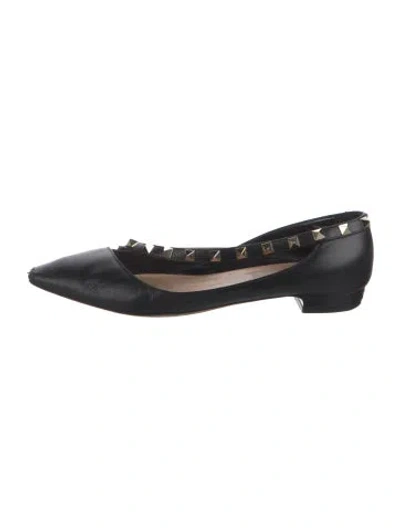 Pre-owned Valentino Garavani Rockstud Accents Leather Ballet Flats In Black