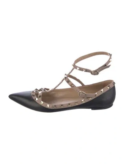 Pre-owned Valentino Garavani Rockstud Accents Leather Ballet Flats In Black