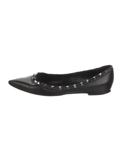 Pre-owned Valentino Garavani Rockstud Accents Leather Ballet Flats In Black