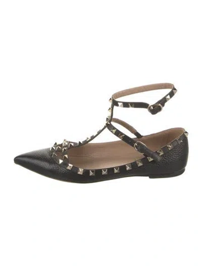 Pre-owned Valentino Garavani Rockstud Accents Leather Ballet Flats In Black