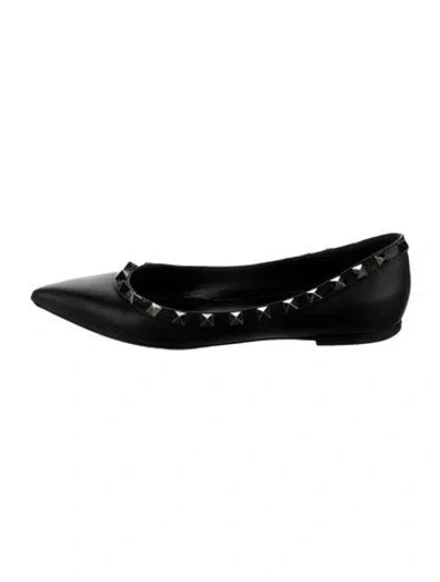 Pre-owned Valentino Garavani Rockstud Accents Leather Ballet Flats In Black