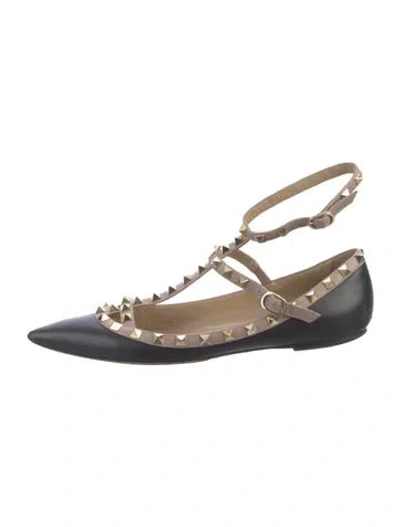 Pre-owned Valentino Garavani Rockstud Accents Leather Ballet Flats In Black