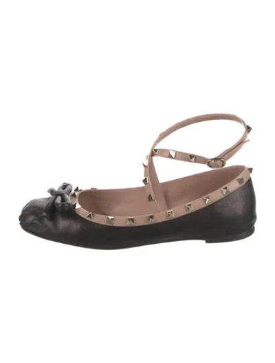 Pre-owned Valentino Garavani Rockstud Accents Leather Ballet Flats In Black
