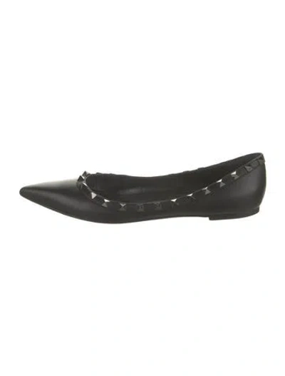Pre-owned Valentino Garavani Rockstud Accents Leather Ballet Flats In Black
