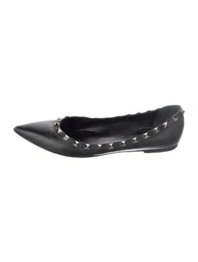 Pre-owned Valentino Garavani Rockstud Accents Leather Ballet Flats In Black