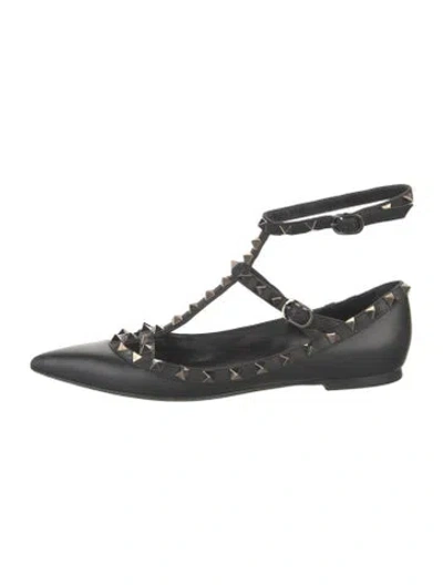 Pre-owned Valentino Garavani Rockstud Accents Leather Ballet Flats In Black