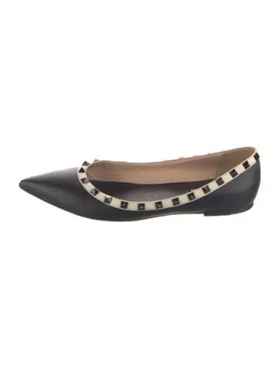 Pre-owned Valentino Garavani Rockstud Accents Leather Ballet Flats In Black