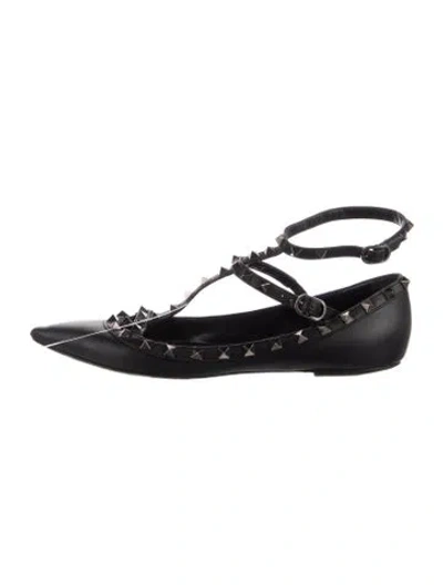 Pre-owned Valentino Garavani Rockstud Accents Leather Ballet Flats In Black
