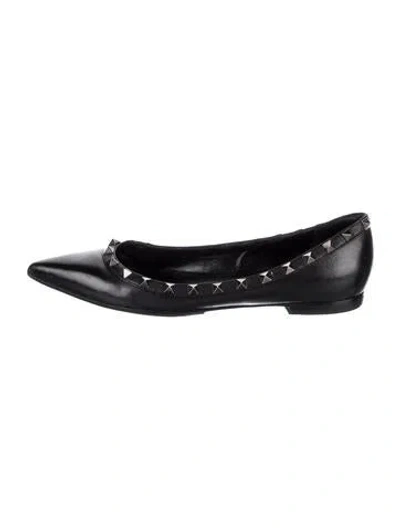 Pre-owned Valentino Garavani Rockstud Accents Leather Ballet Flats In Black