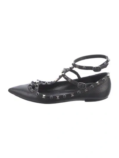 Pre-owned Valentino Garavani Rockstud Accents Leather Ballet Flats In Black