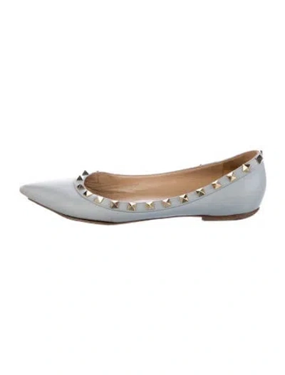 Pre-owned Valentino Garavani Rockstud Accents Leather Ballet Flats In Blue