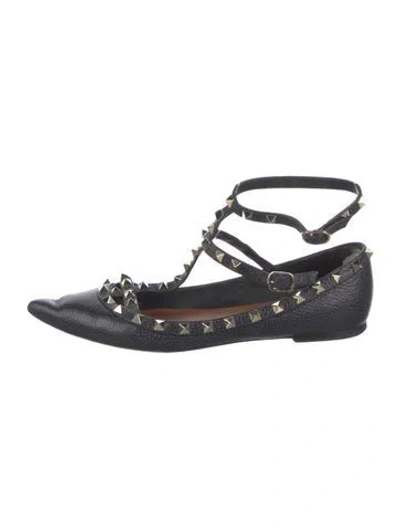 Pre-owned Valentino Garavani Rockstud Accents Leather Ballet Flats In Blue