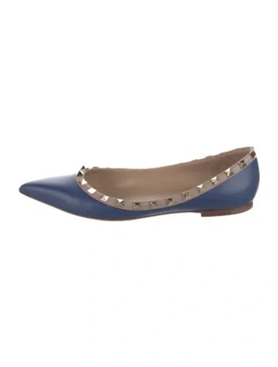 Pre-owned Valentino Garavani Rockstud Accents Leather Ballet Flats In Blue