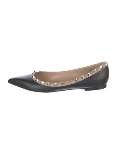Pre-owned Valentino Garavani Rockstud Accents Leather Ballet Flats In Blue