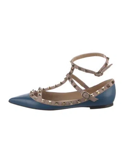 Pre-owned Valentino Garavani Rockstud Accents Leather Ballet Flats In Blue